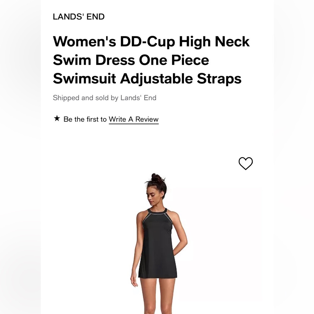 Lands’ End Women’s DD-Cup High Neck Swim Dress One Piece Swimsuit Size 12 DD Cup